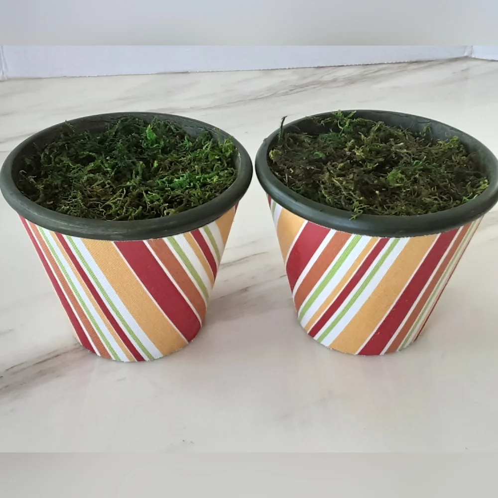 Fabric Covered Flower Pots Orange Striped Multicolor Silk Arrangement